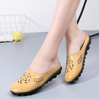 Nouvelles mules plates ajourées à bout ouvert pour femme, grande taille, en cuir véritable, tendance mode printemps-automne 2025