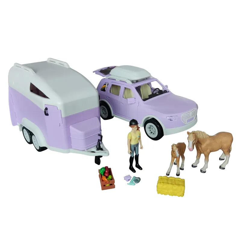 Modelo educativo de juguete para niños, coche de granja DIY con furgoneta para caballos, modelo de vehículo de montaje, juguetes de coche ensamblados