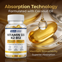 Capsules de Vitamine D3 K2 B12 en Marque Blanche, Complexe 10000 UI avec Huile de Coco pour l'Immunité et le Soutien Osseux, 60 Gélules Molles