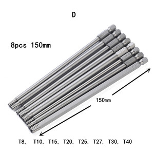 Juego de brocas magnéticas huecas de estrella de seguridad, mango hexagonal 1/4, puntas de Torx de agujero medio, puntas de destornillador de seis estrellas de 50mm, 75mm, 100mm y 150mm - Product Image 6
