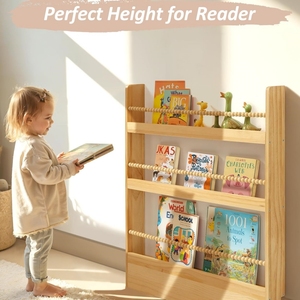Étagères murales modernes en bois naturel pour chambre à coucher, idéales pour l'affichage de livres de lecture pour enfants - Product Image 4
