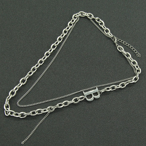 Double Cuban <b>Chain</b> Letter Necklace Neck <b>Chain</b>, Nightclub <b>Titanium</b> Steel Sweet Cool Set <b>Chain</b> Tanjing Fashion Lijing Necklace - Product Image 3