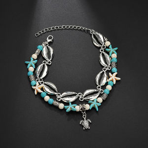 Tobilleras de estrella de mar de tortuga con cuentas de concha Vintage para mujer, pulsera de tobillo hecha a mano con cuentas, joyería para pies, tobilleras de concha - Product Image 2