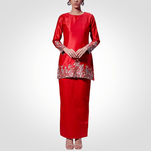 SIPO Eid Baju Raya malaisie Muslimah femmes Satin dentelle Patch avec diamant rouge sirène jupe ensemble moderne Baju Kurung - Product Image 1