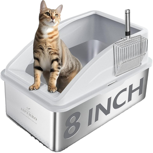 Bac à litière XXL en acier inoxydable, design profond <span class=keywords><strong>de</strong></span> 8 pouces, <span class=keywords><strong>toilette</strong></span> <span class=keywords><strong>pour</strong></span> <span class=keywords><strong>chat</strong></span> à bords hauts, anti-fuite d'urine, fond antiadhésif, tapis <span class=keywords><strong>de</strong></span> litière inclus - Product Image 1