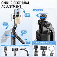Perche à selfie portable avec cardan rotatif à 360°, suivi du visage IA, trépied quadripode et contrôle à distance pour l'extérieur