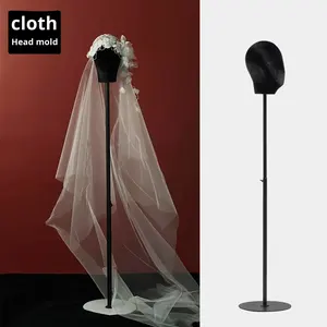 Tête de mannequin en velours noir en promotion, forme de présentation pour vêtements, avec <span class=keywords><strong>insert</strong></span> pour épingles, recouverte de mousse et de tissu de lin blanc pour perruques et chapeaux - Product Image 1