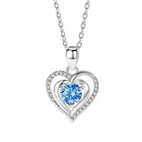Collier élégant avec pendentif en forme de cœur en zircon bleu, plaqué or sur la base en laiton, pendentif en forme de cœur classique, bijoux de couple, cadeau de fête
