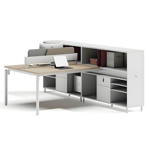 Estación de trabajo de oficina curvada para personal moderno, escritorios modernos para particiones de habitaciones, mesa blanca, diseño de cubículo con cajones - Product Image 6