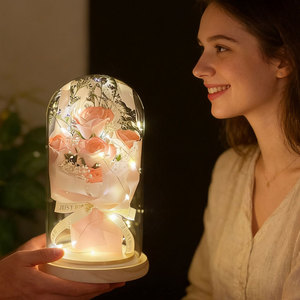 Flores de Jabón LED Realistas con Cubierta de Cristal, Adornos para el Día de San Valentín, Regalos de Flores Eternas, Rosa Estrella Fugaz de Larga Duración - Product Image 1