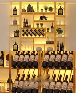 Hiện Đại Sang Trọng Công Nghiệp Thiết Kế Thủy Tinh Và Kim Loại Rượu Vang Hầm Rượu Whiskey Màu Đỏ Hiển Thị Tủ Thanh Cho Nhà Lưu Trữ Đồ Nội Thất Bộ - Product Image 5