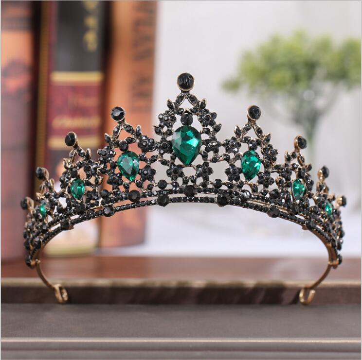 Green Crystal Crown Bride Hair Accessories Rhinestone Crystal Wedding Accessories Crown Tiara Headpiece
