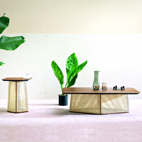 Table basse et table d'appoint design nordique en bois massif avec plateau en marbre, idéale pour les maisons d'hôtes, les hôtels et les appartements