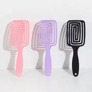 Logo personalizzato Paddle quadrato districare spazzola per capelli bagnato e asciutto curvo di sfiato portatile ABS materiale con legno per capelli ricci - Product Image 2