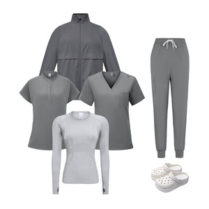 HZMNOI Unisex <b>Scrub</b> <b>Set</b> Moisture Wicking Quick Dry Comfortable Stretchy Workwear Split <b>Set</b> For Medical Nursing Use - Product Image 4
