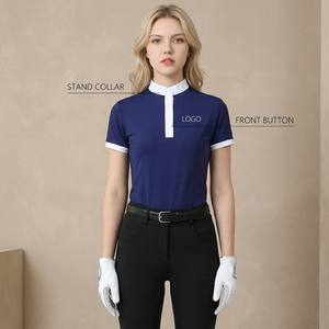 Camisa de Polo Ecuestre de Manga Corta para Mujer, Cuello Alto, Botones Frontales, Ribete en Contraste, Personalizable, ARLAN Relaxed - Product Image 1
