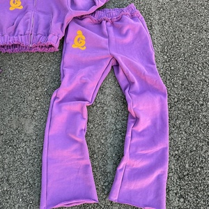 Embroidery Patch Tracksuit Sweat Suits Women Distressed Two Piece Set <b>Cropped</b> <b>Zip</b> <b>up</b> Hoodies and Sweatpants Set Custom Sweatsuit - Product Image 3