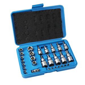 Jeu de douilles professionnel de 34 pièces, embouts hexagonaux de 1/4 po en acier au chrome-vanadium, embouts Torx pour réparation automobile et mécanique - Product Image 1