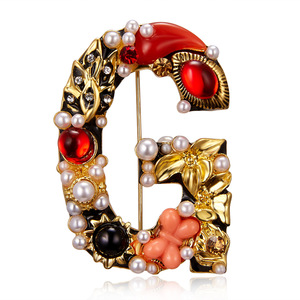 Hot New Fashion Broches Alliage <span class=keywords><strong>Diamant</strong></span> Corsage Lettre Broche avec <span class=keywords><strong>Perle</strong></span> Strass Fleur Factory Outlet - Product Image 5