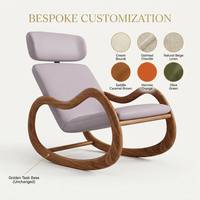 Fauteuil à bascule moderne en teck doré - Fauteuil de détente écologique pour salon, bureau à domicile, hôtel - Mobilier de maison avec revêtement doux