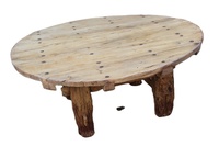 Table basse ronde en bois massif de style rustique pour salon antique