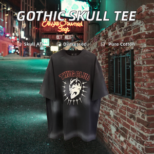 Camiseta de Manga Corta para Hombre, Estilo Gótico, 100% Algodón, Retro, Urbana, Desgastada, Corte Regular, Alta Calidad OEM - Product Image 2