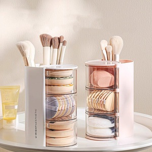 Three-Compartment Makeup Organizer Featuring Adorable Bow-Knot Design Spacious <b>Storage</b> <b>Box</b> for Storing Swabs And Powder Puffs - Product Image 1