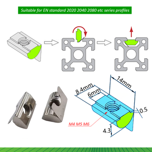 Vente en gros Écrou à ressort M4 M5 M6 M8 Écrou en T pour <span class=keywords><strong>profil</strong></span>é en aluminium extrudé à fente de 6mm Série 20/30/40 Plaque de <span class=keywords><strong>zinc</strong></span> revêtue - Product Image 4