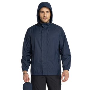 Chaqueta Deportiva Ligera, Plegable y Cortavientos con Capucha para Hombre, Color Azul Marino, con Cierre - Product Image 1