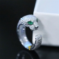 Tête d'animal de style Hip hop plaqué or 18k, pavé complet brillant cz léopard anneau de doigt réglable