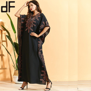 OEM Latest Ethnic Muslim Women Dress Cotton <strong>Abaya</strong> Batwing Embroidery Kaftan Marocain Kimono Eid <strong>Abaya</strong> <strong>Design</strong> - Product Image 5