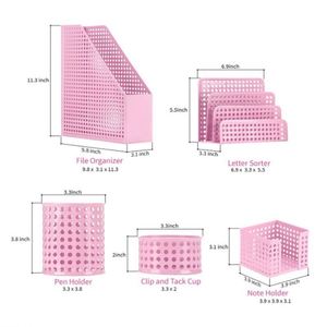 Organisateur de bureau rose 5 pièces, décoration de chambre mignonne, accessoires de bureau pour femmes et adolescentes, idéal pour le bureau, les fournitures scolaires - Product Image 3
