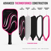 Raquette de pickleball en fibre de carbone T700 rose fluo 16 mm avec service OEM/ODM et marque privée pour les marques sportives et l'entraînement