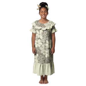 Abiti Hawaiani alla Moda per Bambini con Stampa Personalizzata, Vestiti Polinesiani con Colletto a Volant, Abito Tribale per Bambine con Maniche a Petalo - Product Image 5