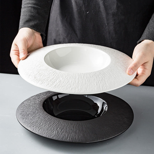 11 Inch Embossing White Round Soup Bowl for Restaurant Porcelain Black Wedding Deep Dish Soup Bowls Ceramic Kitchen <b>Dinnerware</b> - Product Image 1