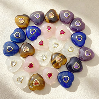 Pendentif cœur en pierre naturelle colorée CH-LAP2069, micro-pavé de zircon multicolore, accessoire cœur, bijoux en gros