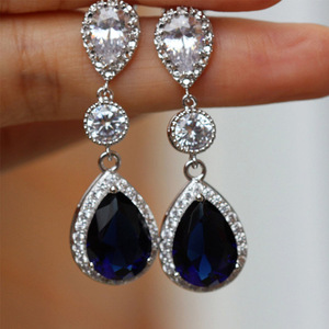 Pendientes colgantes azules brillantes para mujer, joyería elegante para las orejas - Product Image 3