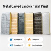 Panneau mural sandwich en métal sculpté, revêtement mural extérieur décoratif, panneaux isolés en PU pour maisons préfabriquées et villas