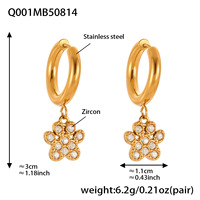 Boucles d'oreilles en zircon 5A patte d'ours en acier inoxydable PVD 18 carats imperméables et non ternis