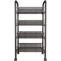 Chariot utilitaire en métal pour cuisine, étagère de rangement à 5 niveaux en maille métallique pour fruits et légumes, avec roulettes et crochets