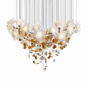 Modern decorative ceramic flower chandelier Customized villa staircase chandelier