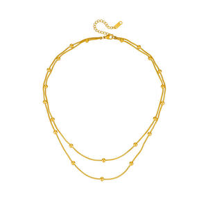 Chaîne à billes et chaîne serpent polies, double couche, en acier inoxydable, bijoux pour femmes - Product Image 1