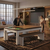 Table de billard de salle à manger en bois d'érable massif de haute qualité avec cadre en acier inoxydable, table de billard de 7 pieds personnalisable
