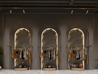Meubles de présentation pour magasin de vêtements sur mesure, comptoir îlot en marbre, présentoir de vêtements arqué, aménagement clé en main pour boutique