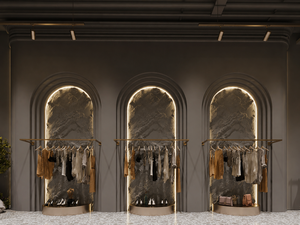 Custom Clothing Store Display Furniture Marble Island Counter Arched Garment Rack Boutique Interior Turnkey Fit-out - Product Image 2