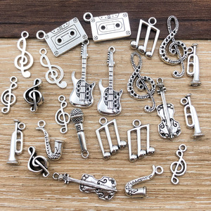 Breloques en argent vieilli en forme d'instruments de musique pour la création de bijoux DIY, pendentifs de style rétro artistique - Product Image 4