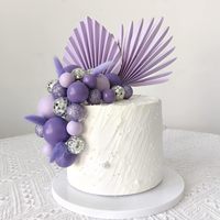 Lila Discokugel Tortendeko-Set Papierfächer Matte Glitzer-Kugeln Silberner Spiegel-Topper Geburtstagsparty Zubehör Dekoration