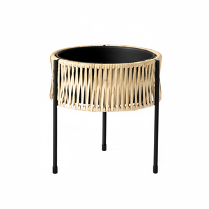 Elegante estante de exhibición de macetas de ratán y hierro para uso doméstico en interiores y exteriores, soporte de planta para plantar - Product Image 1