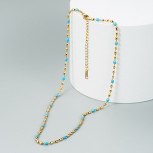 Collar de Cadena de Acero Inoxidable con Esmalte y Baño de Oro de 18K, Diseño de Moda 2025, Venta al Por Mayor |   Gargantilla de cadena para clavícula que no se decolora para mujer - Product Image 4