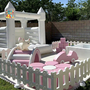 Wejoy party rental rosa parco giochi al coperto casa di rimbalzo commerciale Soft Play set con casa bolla bianca in vendita - Product Image 1